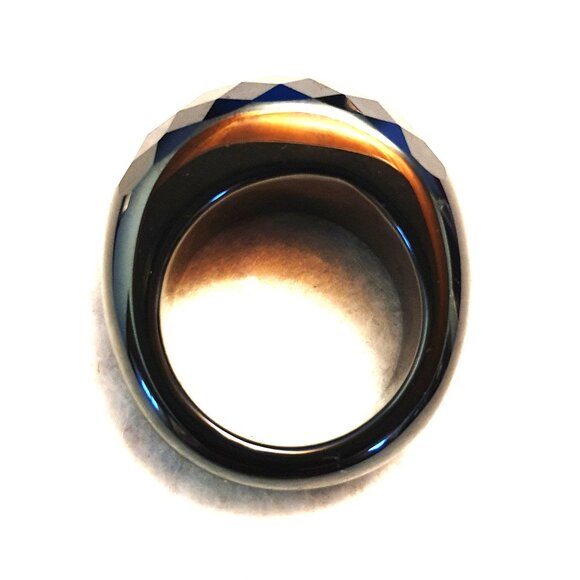 Chunky Faceted Black Obsidian Ring – Size 9 – Bold Statement Piece - Picture 14 of 15